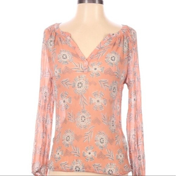 Lucky Brand small sheer boho tassel blouse - Picture 1 of 7